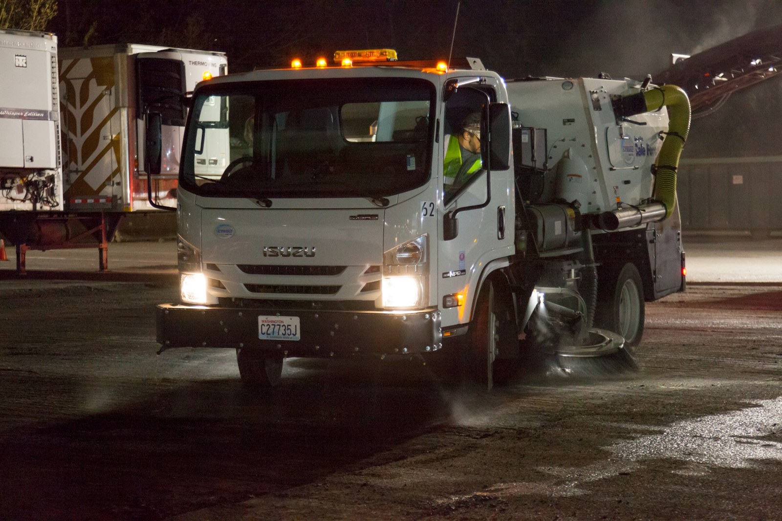 AC Moate commercial sweeper truck, lot sweeping service Washington state